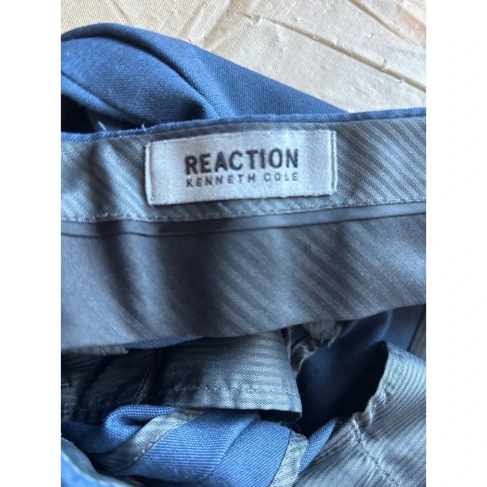 Reaction Kenneth Cole Mens Blue Stretch Dress Pants 34x32 Flat Front Trousers